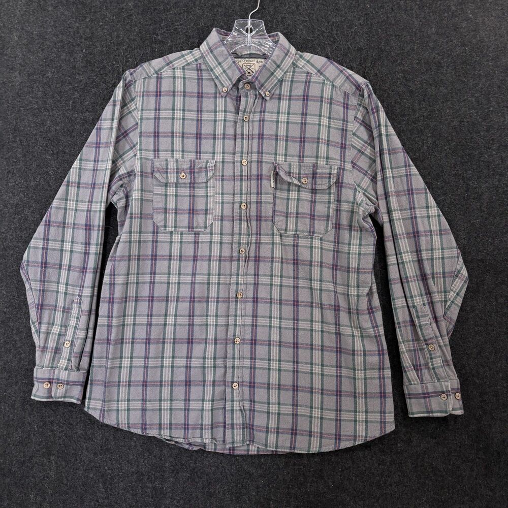 Over Under Crosscut Flannel Shirt Men's XL Gray Plaid Button Down Made In USA